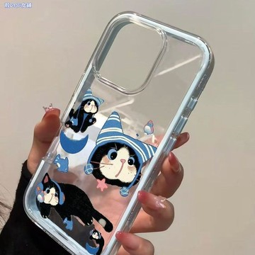 可愛藍帽黑貓適用iPhone17蘋果16promax手機殼15卡通14二合一1211