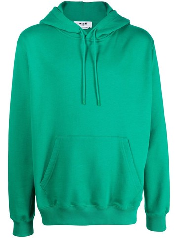 MSGM - drawstring-fastening logo-print hoodie - men - Cotton - S - Green