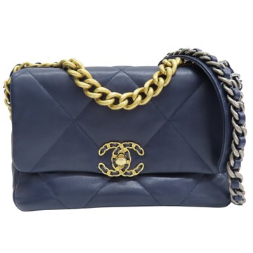 CHANEL 香奈兒 深藍色 羊皮 19 口蓋 兩用包 【二手名牌BRAND OFF】