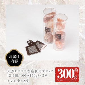 おろし金付き！ピンク岩塩食用ブロック2本セット(計約300g) 煮込み料理はブロックのまま投入！小皿において店舗や室内の装飾にも！ヒマラヤ岩塩 ピンク岩塩 岩塩 塩 食塩 調味料 ミネラル 食用 ブロック18-49