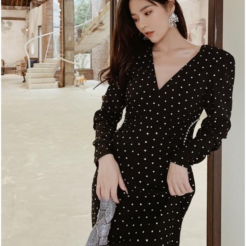 POLKA DOT MAXI DRESS マキシ ドレスワンピース レース ブラック