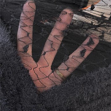 專柜撤回剪標假兩件長袖拼接蕾絲針織衫女秋冬別致喇叭袖短款上衣