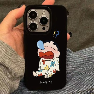 隔日到貨 塗鴉瞌睡小新iPhone蘋果手機殼 客製化17promax 16 15plus 14 13 12 11四角防摔