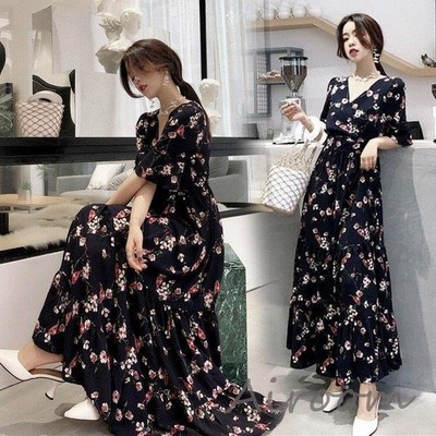 ワンピース レディース キレイめ 膝丈ワンピース 夏 半袖 シフォンワンピ 花柄 フリル ロング丈ワンピ オシャレ 着痩せ 通販 Lineポイント最大get Lineショッピング