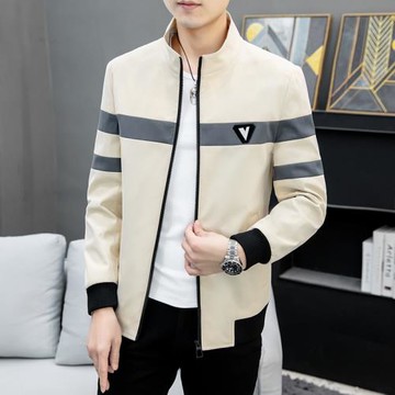 男士外套春秋季修身立領百搭上衣休閑男裝青年夾克衫拼色薄款大碼