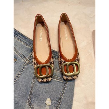 小眾單鞋女2025春新款粗跟中跟豆豆鞋子女舒適軟底法式小香風瓢鞋