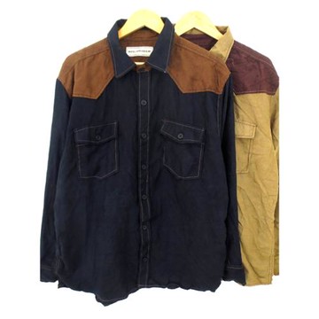 歐美單男士復古加肥大碼休閑襯衫寬松拼接拼色鹿皮絨戶外長袖襯衣