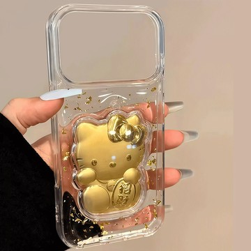 創意 輕奢金箔滴膠招財貓 適用蘋果17pro手機殼新款iphone17promax13馬上有錢16透明15/1412防摔