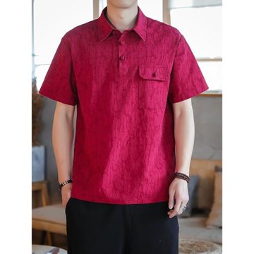 襯衫領t恤男夏季亞麻短袖體恤中式復古盤扣上衣中國風爸爸裝夏裝