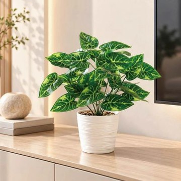 【Floral M】室內桌上型綠天鵝絨海芋32cm仿真植栽含花器(人造植栽/假植栽/室內佈置/居家裝飾/桌上型植栽)