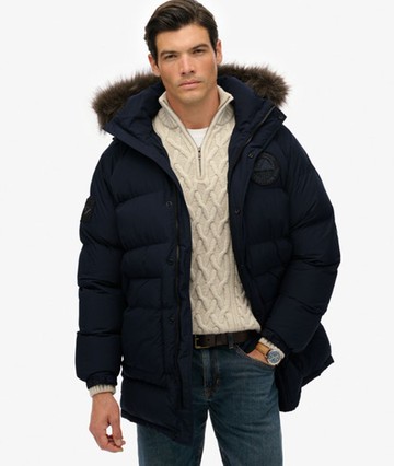 Superdry Men's Everest Longline Baffled Parka Navy Size: M
