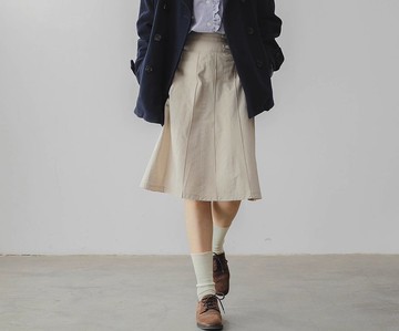 法式復古 少女知識分子米色高腰A字型百褶裙