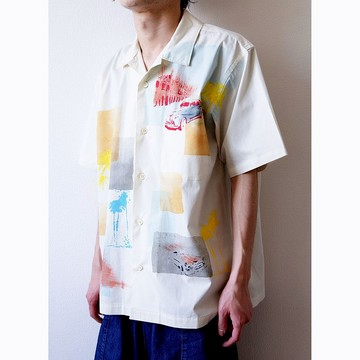 開襟短袖襯衫 1002 哈瓦那 棉 白色 適用於男女