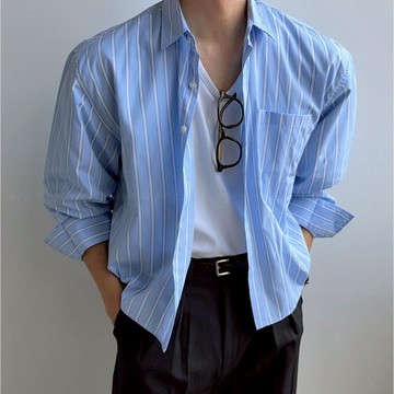 正韓日常單口袋中短版條紋長袖襯衫 3色 YUPPIE 預購商品 0825