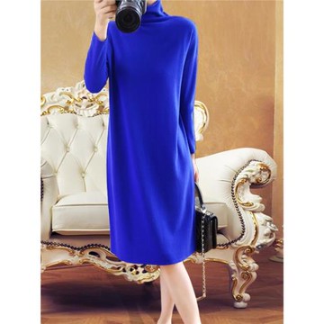 25新款羊絨衫女中長款打底高領毛衣寬松顯瘦過膝裙針織連衣裙