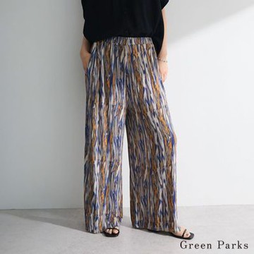 【Green Parks】素面/多彩透膚光澤感休閒寬褲