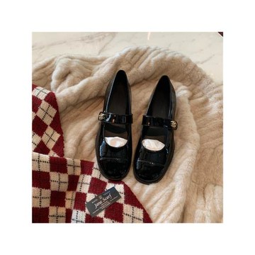 羊皮版~小香風粗跟圓頭瑪麗珍鞋女英倫風黑色小皮鞋百搭真皮單鞋