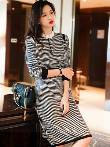 年法式新款秋冬長裙氣質輕奢高級感別致小個子連衣裙子女早秋