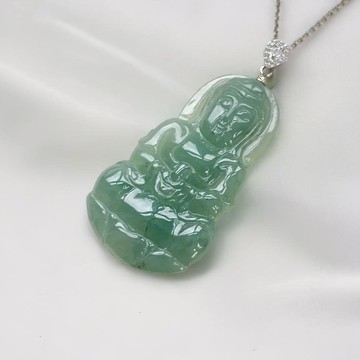 冰糯綠翡翠觀音菩薩項鍊 925純銀墜頭  | 天然緬甸翡翠A貨 | 送禮