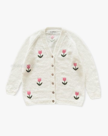 Olivimilly 郁金香成人款針織外套 | 奶白色 | 田園風 Cottagecor