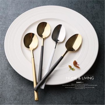 歐式餐勺勺子 湯勺餐具套裝黑金色勺子創意304不銹鋼 勺家用飯勺