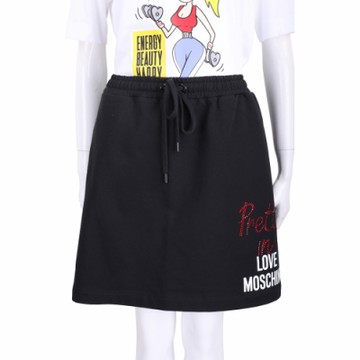 LOVE MOSCHINO 鑽貼字母黑色棉質A字短裙