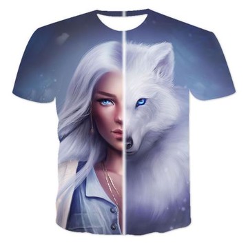 Beauty and the Wolf 3D Print Men's T-Shirt 美女與狼3D印花T恤