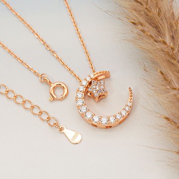 Devalier 誕生石項鍊女士配飾金925 水晶月亮星星環繞銀生日禮物月光石色