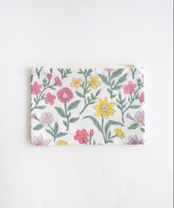 kapuwa【Dream】木版印花扁平萬用收納包 櫻粉色