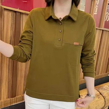佳利女裝洋氣Polo領純色衛衣2022秋季新款媽媽裝百搭休閑長袖上衣