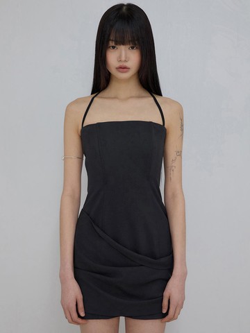 Asymmetrical Draped Dress (FL-166) [Black]