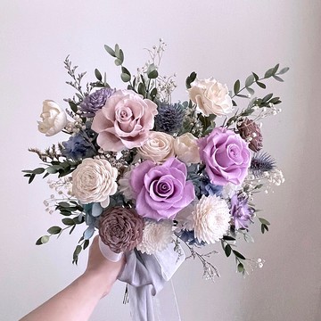 【不凋花乾燥花】藍紫色不凋玫瑰繡球自然風美式捧花