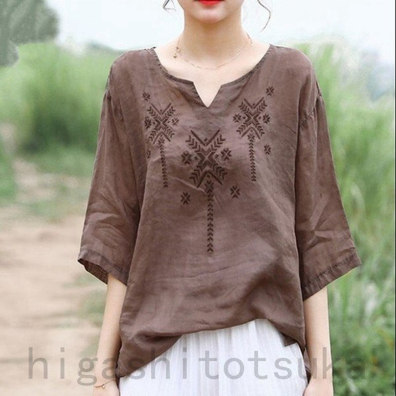 ブラウス レディース 代 春夏 オシャレブラウス 韓国風 七分袖 ブラウス リネン 花刺繍 トップス ゆったり きれいめ 大きいサイズ 上品 30代 40代 秋 新品 通販 Lineポイント最大get Lineショッピング