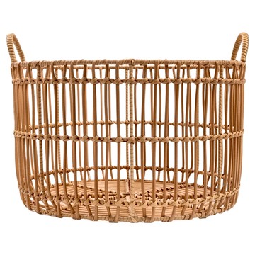 HOLA 和樂家居 手工編織直條收納籃  M(40 x 40 x 30cm)  1個  原色