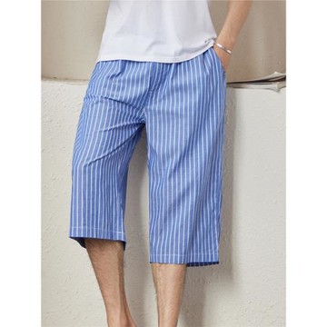 夏七分褲睡褲男薄款純棉寬松家居短褲休閑空調褲高腰居家褲過膝