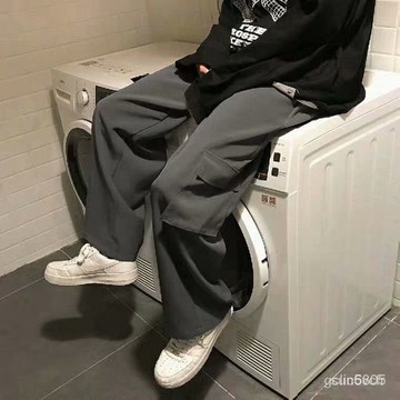褲子男 春夏季寬鬆工裝長褲 韓版港風運動褲 直筒長褲男 帥氣休閒褲子 闊腿褲 男 直筒褲 牛仔褲 褲子 褲 休閒褲 長褲