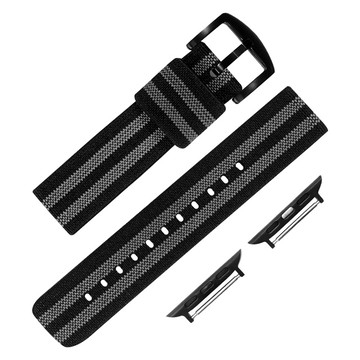 Apple Watch / 蘋果手錶替用錶帶 蘋果錶帶 休閒尼龍帆布錶帶 黑灰色 ＃804-31-BKGY-B