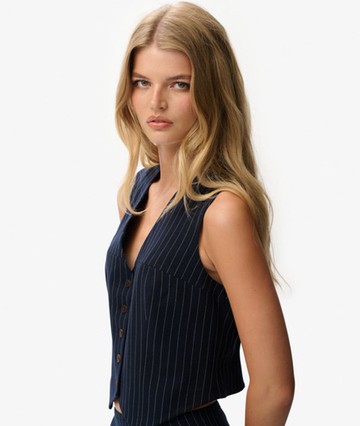Superdry Women's Pinstripe Waistcoat Blue Size: 8