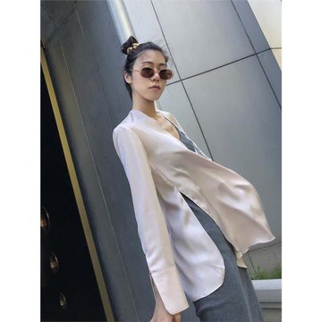 Cxx 外搭開衫女薄款秋季垂感絲光緞面中長款外套絲光慵懶風長袖女