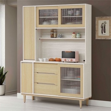 文創集 菲可雙色6尺推門拉盤板高餐櫃組合-180x40x210cm免組