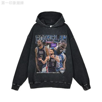 詹姆斯 庫裏杜蘭特 curry 水洗帽t 做舊帽t 美式復古帽t 帽T 落肩 寬鬆 印花水洗衛衣 美式複古連帽衛衣潮