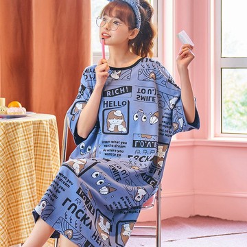 台灣出貨 夏季大碼短袖睡裙女 韓國居家服 女生睡衣 可愛睡衣 居家睡衣 夏天睡衣 連身睡裙 女睡衣 短袖睡衣 寬鬆睡衣女