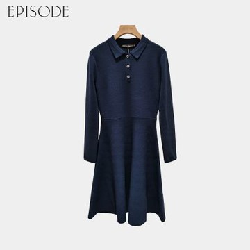 EPISODE - 氣質簡約羊毛收腰長袖針織洋裝135711（藍）