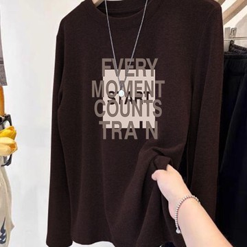 愛依依 大碼上衣 發熱衣 長袖T卹 印花上衣 保暖 中大尺碼 M-3XL新款德絨磨毛圓領簡約上衣打底衫-10927.