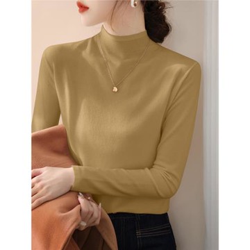 秋冬2025新款高級半高領修身長袖打底衫女裝內搭慵懶絕美針織毛衣
