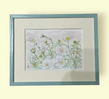 春之庭 (水彩畫、春、花、附畫框)