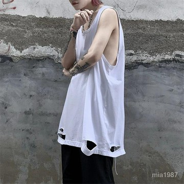 【精品男裝】夏季疊穿打底衫男潮流ins嘻哈寬鬆百搭純色破洞背心內搭無袖T恤潮jioyh QGNT