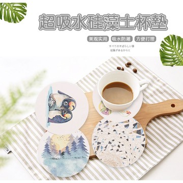 台灣出貨【超吸水圓形硅藻土杯墊】隔熱杯墊／吸水杯墊／五色可選／矽藻土吸水／浴室廁所／洗漱台