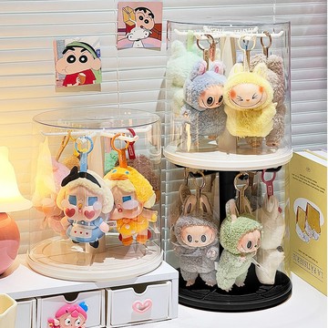 手辦收納盒可旋轉盲盒展示架旋轉掛件公仔盒卡通拉布整理盒泡泡瑪特盲盒亞克力展示盒手辦展示盒公仔展示盒labubu展示盒
