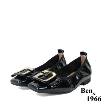 Ben&1966高級牛油皮G釦方頭包鞋-黑(236401)